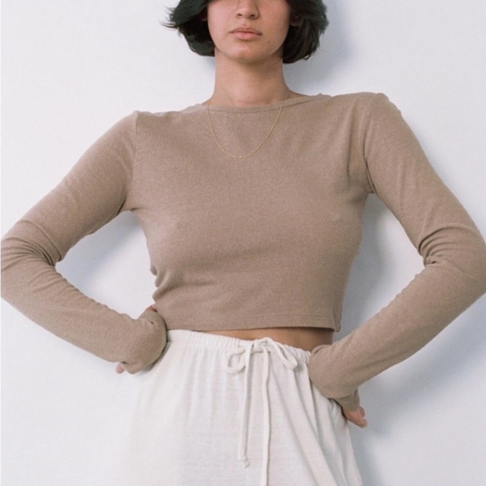 OZMA Tan Fitted Crop Shirt